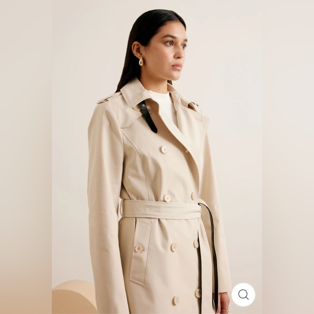 Danier Bretta trench coat long beige cream leather belt double breasted XXS - Picture 4 of 16